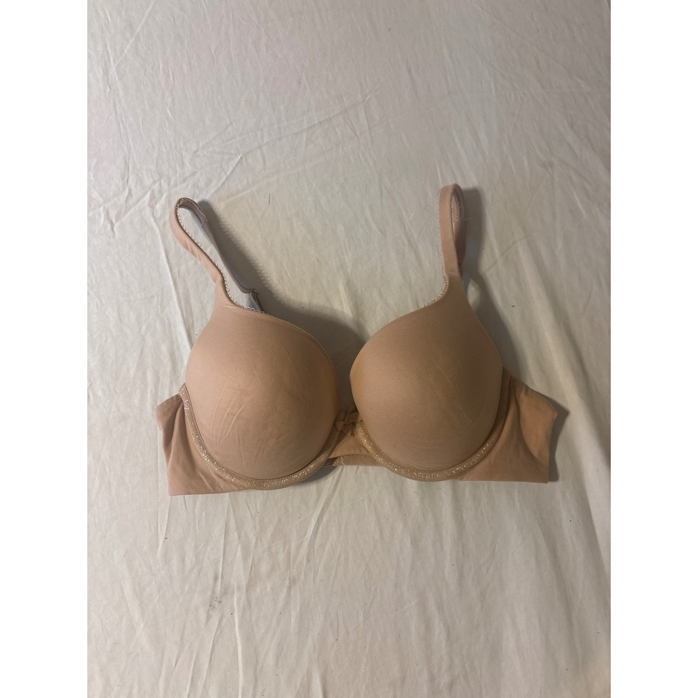Victoria's Secret Push Up Bra Womens 34C Nude Good Logo Glitter Strap 3077